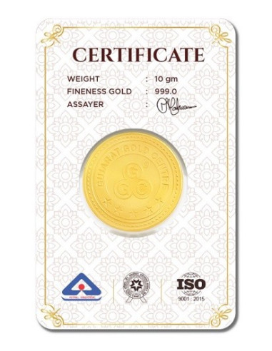 Lord Ganesha Gold Coins Of 10 Gram 24Kt in 999 Purity / Fineness from Gujarat Gold Centre