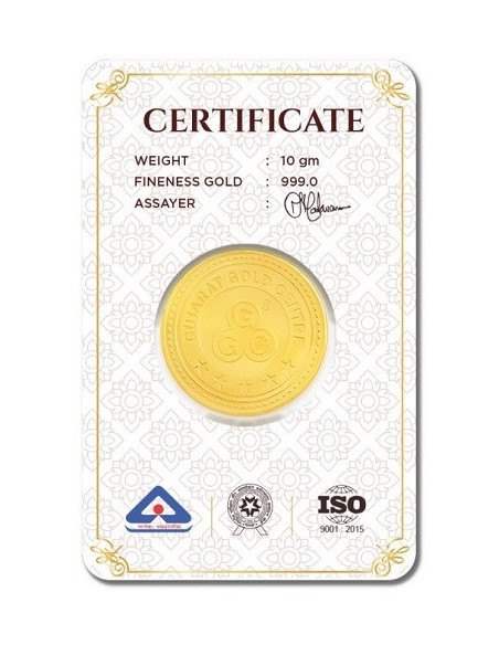 Lord Ganesha Gold Coins Of 10 Gram 24Kt in 999 Purity / Fineness from Gujarat Gold Centre