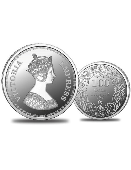 Omkar Mint Victoria Queen Silver Coin of 100 Grams in 999 Purity Fineness