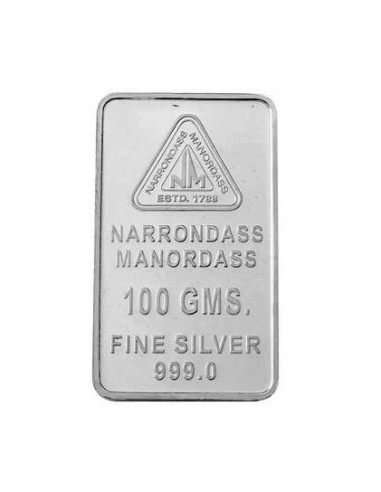 Narrondass Manordass Silver Bar Of 100 Grams in 999 Purity Fineness 