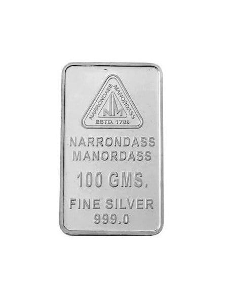 Narrondass Manordass Silver Bar Of 100 Grams in 999 Purity Fineness 