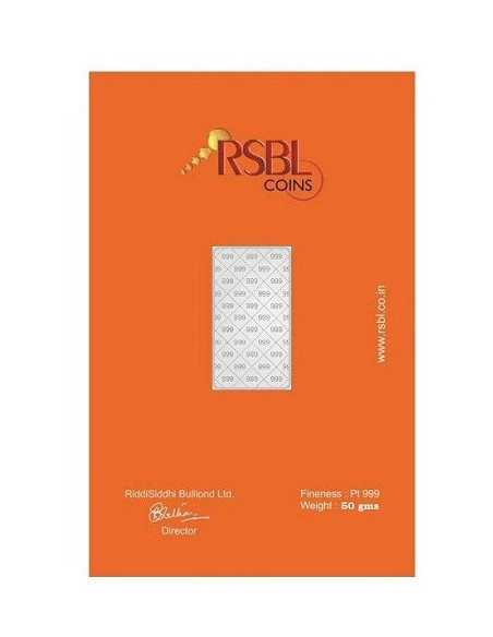 RSBL Platinum Bar Of 50 Gram 999 Purity Fineness