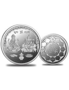 Omkar Mint Lakshmi Ganesh Silver Coin of 200 Grams in 999 Purity Fineness
