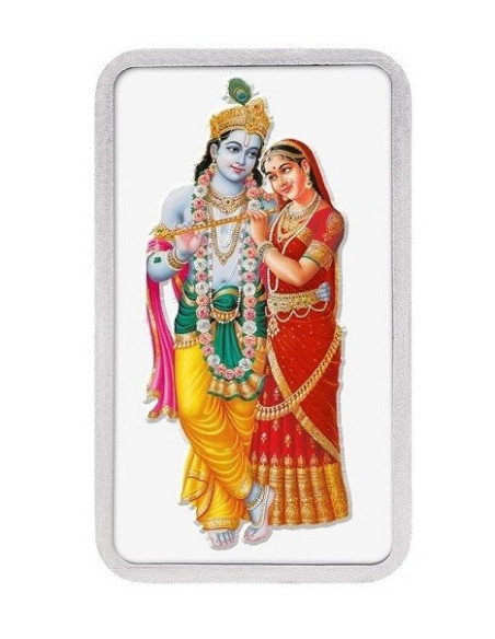 Kundan Radha Krishna Color Silver Bar of 50 Gram in 999 Purity / Fineness in Certi Card