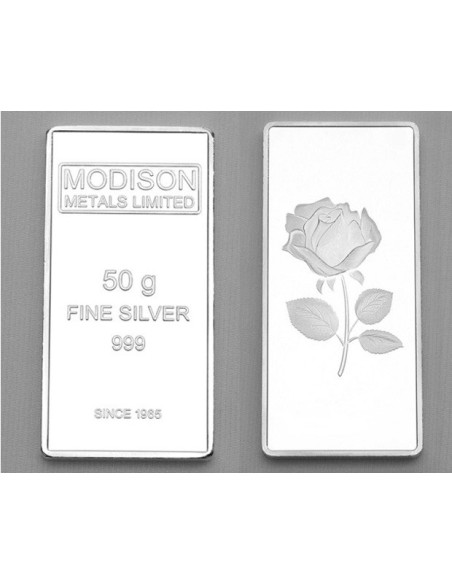 Modison Silver Bar of 50 Grams in 24Kt 999 Purity Fineness in Paper Folder Packing