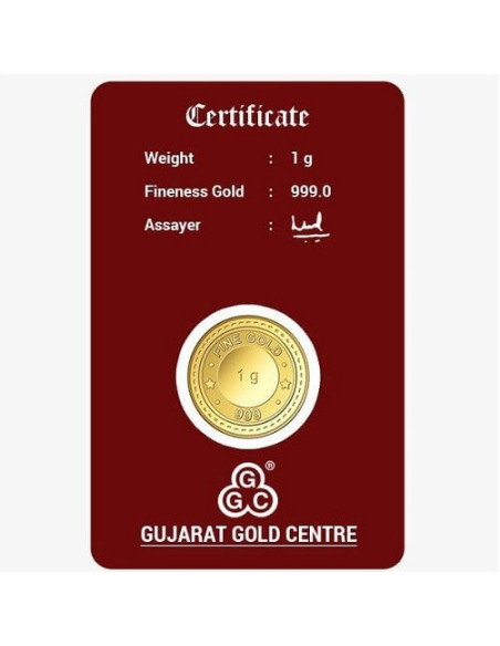 Gujarat Gold Centre Gold Coin Of 1 Gram 24Kt in 999 Purity / Fineness