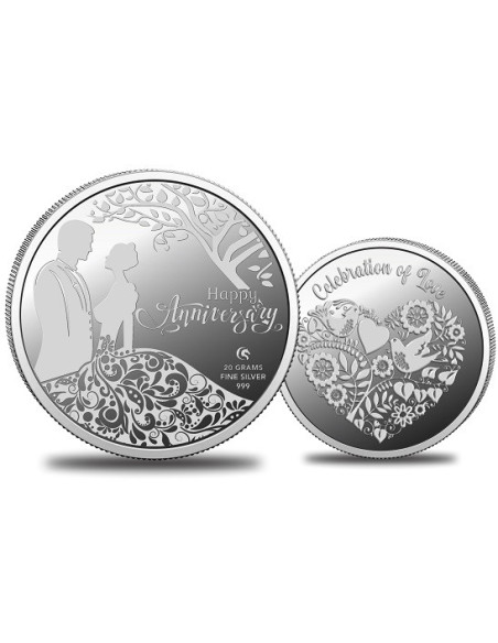 Omkar Mint Happy Anniversary Silver Coin of 20 Grams in 999 Purity Fineness