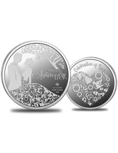 Omkar Mint Happy Anniversary Silver Coin of 50 Grams in 999 Purity Fineness
