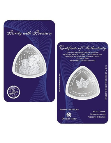 Omkar Mint Triangle Shubh Vivah Silver Coin Of 10 Grams in 999 Purity Fineness