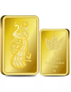 Omkar Mint Peacock Gold Bar Of 1 Gram 24Kt Gold 999 Purity Fineness