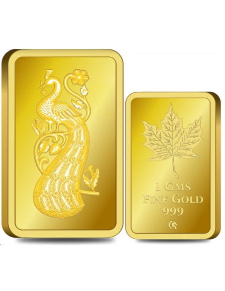 Omkar Mint Peacock Gold Bar Of 1 Gram 24Kt Gold 999 Purity Fineness