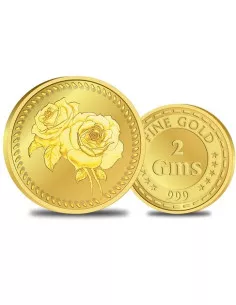 Omkar Mint Flower Gold Coin Of 2 Gram 24Kt Gold 999 Purity Fineness