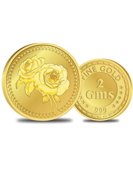 Omkar Mint Flower Gold Coin Of 2 Gram 24Kt Gold 999 Purity Fineness