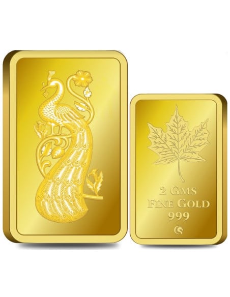 Omkar Mint Peacock Gold Bar Of 2 Gram 24Kt Gold 999 Purity Fineness