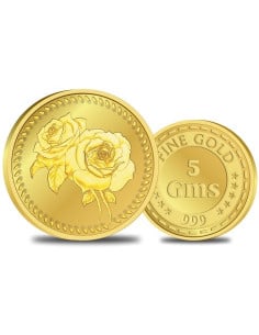 Omkar Mint Flower Gold Coin Of 5 Gram 24Kt Gold 999 Purity Fineness