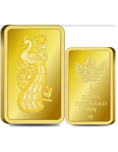 Omkar Mint Peacock Gold Bar Of 5 Gram 24Kt Gold 999 Purity Fineness