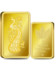 Omkar Mint Peacock Gold Bar Of 20 Gram 24Kt Gold 999 Purity Fineness