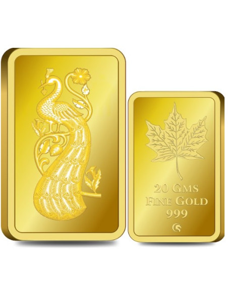 Omkar Mint Peacock Gold Bar Of 20 Gram 24Kt Gold 999 Purity Fineness