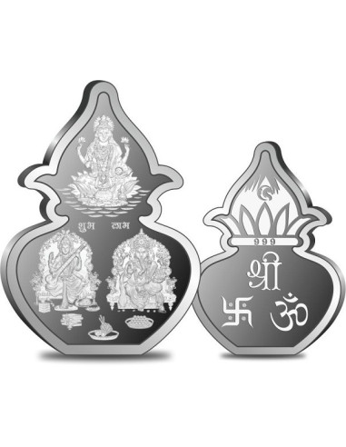Omkar Mint Kalash Lakshmi Ganesh Saraswati Silver Coin Of 10 Grams in 999 Purity Fineness