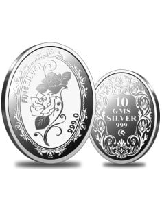 Omkar Mint Oval Flower Silver Coin Of 10 Grams in 999 Purity Fineness