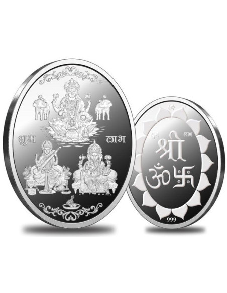 Omkar Mint Oval Trimurti Silver Coin Of 10 Grams in 999 Purity Fineness