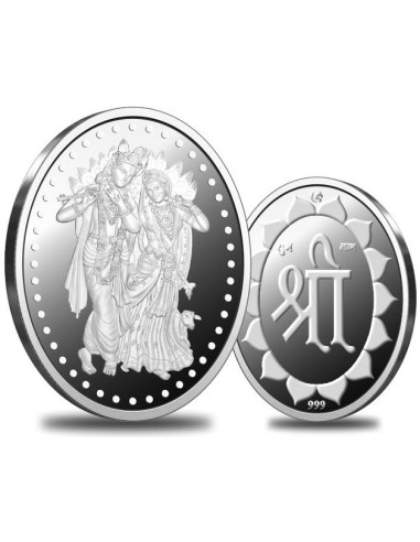 Omkar Mint Oval Radha Krishna Silver Coin Of 10 Grams in 999 Purity Fineness