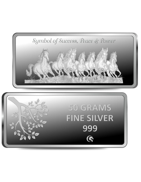Omkar Mint 7 Horses Silver Bar of 50 Grams in 999 Purity Fineness