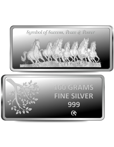 Omkar Mint 7 Horses Silver Bar of 100 Grams in 999 Purity Fineness