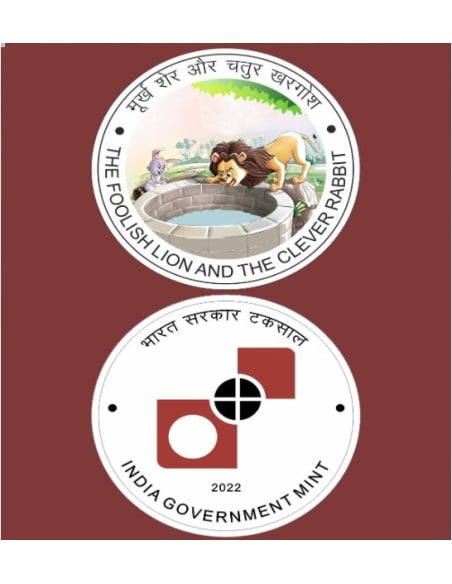 India Govt. Mint Lion & Rabbit Panchatantra Colour Souvenir Coin