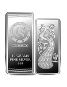 Omkar Mint Peacock Silver Bar Of 10 Grams in 999 Purity Fineness