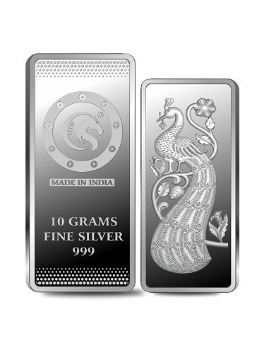Omkar Mint Peacock Silver Bar Of 10 Grams in 999 Purity Fineness