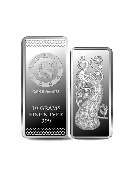 Omkar Mint Peacock Silver Bar Of 10 Grams in 999 Purity Fineness
