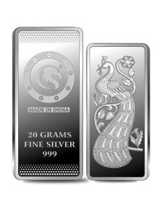Omkar Mint Peacock Silver Bar Of 20 Grams in 999 Purity Fineness