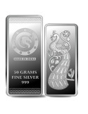 Omkar Mint Peacock Silver Bar Of 50 Grams in 999 Purity Fineness