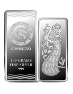 Omkar Mint Peacock Silver Bar Of 100 Grams in 999 Purity Fineness
