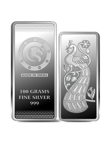 Omkar Mint Peacock Silver Bar Of 100 Grams in 999 Purity Fineness