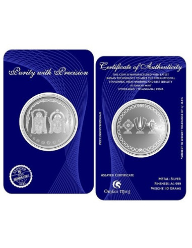 Omkar Mint Balaji Padmavati Silver Coin of 10 Grams in 999 Purity Fineness