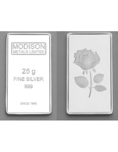 Modison Silver Bar of 25 Grams in 24Kt 999 Purity Fineness in Flap Packing