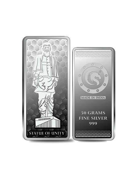 Omkar Mint Statue Of Unity Silver Bar of 50 Grams in 999 Purity Fineness