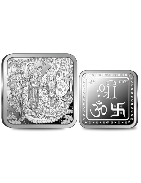 Omkar Mint Square Radha Krishna Silver Coin Of 10 Grams in 999 Purity Fineness