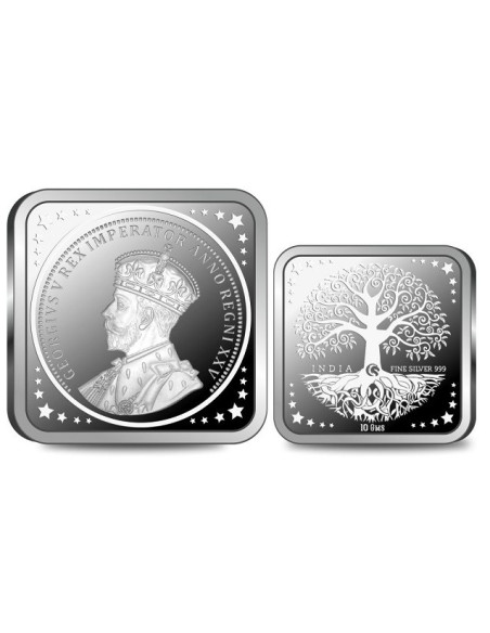 Omkar Mint Square King George Silver Coin Of 10 Grams in 999 Purity Fineness