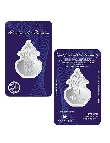 Omkar Mint Kalash Radha Krishna Silver Coin Of 10 Grams in 999 Purity Fineness
