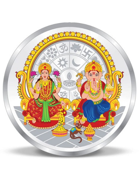 ACPL Color Lakshmi Ganesh BIS Hallmarked Silver Coin Of 10 Gram in 999 Purity / Fineness
