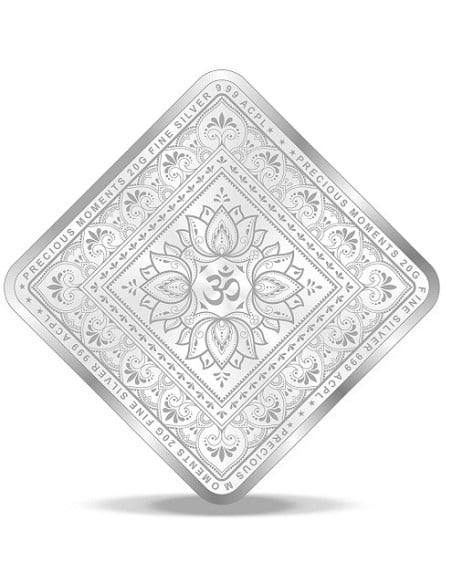 ACPL BIS Hallmarked Diamond Shape Om DesignSilver Coin Of 20 Gram in 999 Purity / Fineness