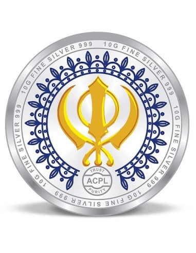 ACPL Color Guru Gobind Singh Ji BIS Hallmarked Silver Coin Of 10 Gram in 999 Purity / Fineness