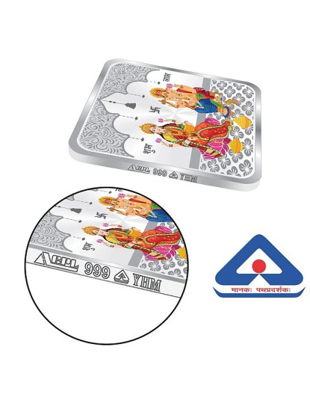 ACPL Color Lakshmi Ganesh BIS Hallmarked Silver Square Coin Of 10 Gram in 999 Purity / Fineness