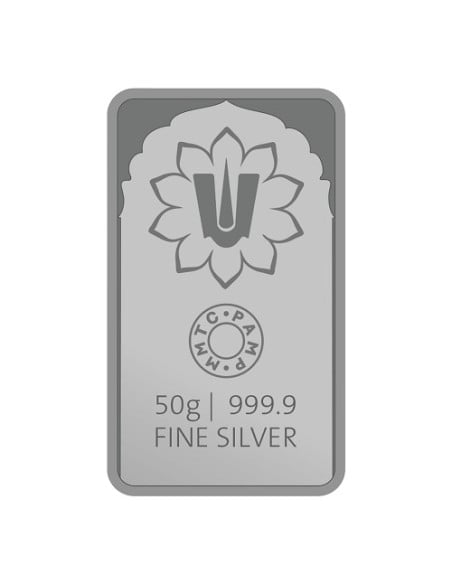 MMTC PAMP Lord Balaji Color Silver Bar of 50 Gram in 999.9 Purity / Fineness
