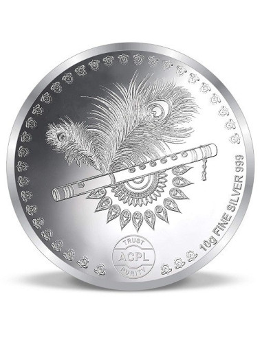 ACPL Color Radha Krishna BIS Hallmarked Silver Coin Of 10 Gram in 999 Purity / Fineness