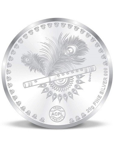 ACPL Color Radha Krishna BIS Hallmarked Silver Coin Of 20 Gram in 999 Purity / Fineness