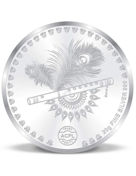 ACPL Color Radha Krishna BIS Hallmarked Silver Coin Of 20 Gram in 999 Purity / Fineness